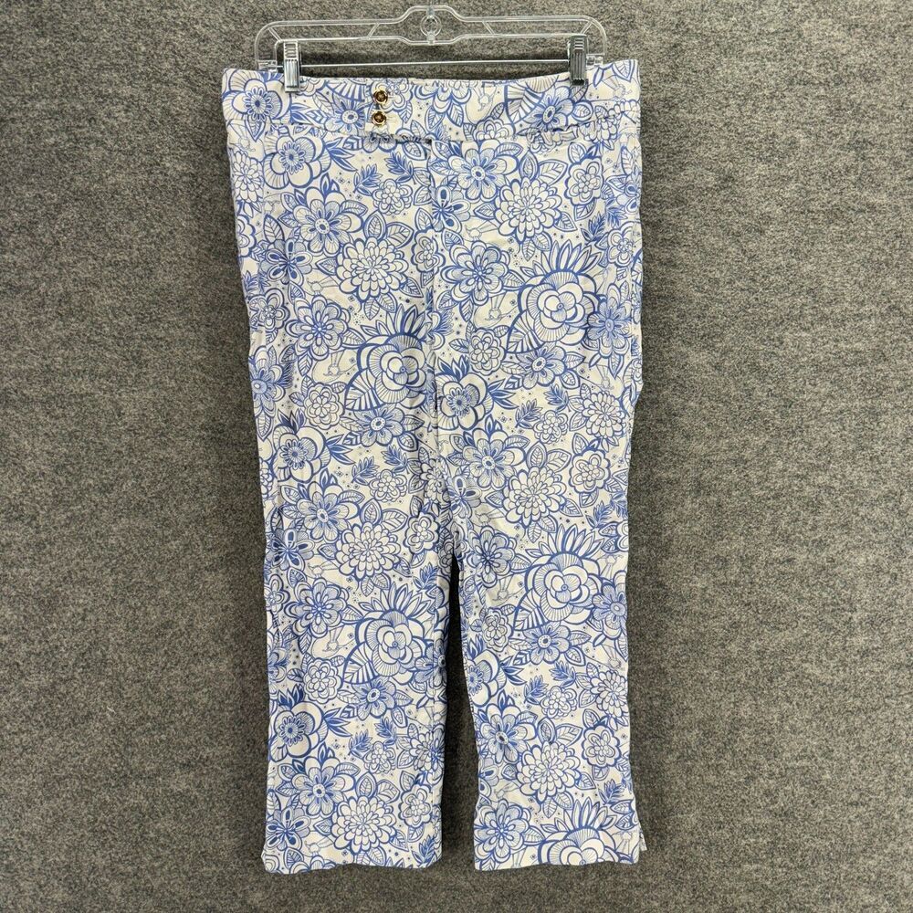 Lilly Pulitzer Pants Women 8 Blue Floral Mid Rise Chino Flat Front PalmBeachFit